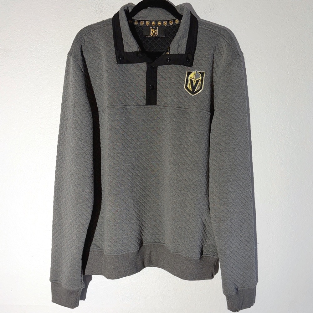 Vegas Golden Knights NHL Quilted Pullover Sweatshirt Mens XL Grey Snap Neck VGK